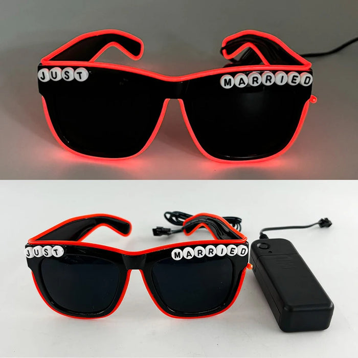 LED Just Married Glasses Wedding Party Bridal Shower Bride to Be Gift Wedding Decorations for Ceremony Light Married Sunglasses