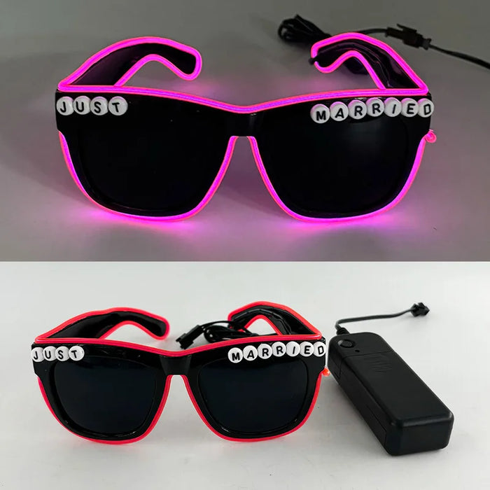LED Just Married Glasses Wedding Party Bridal Shower Bride to Be Gift Wedding Decorations for Ceremony Light Married Sunglasses