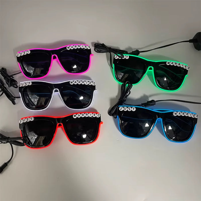 LED Just Married Glasses Wedding Party Bridal Shower Bride to Be Gift Wedding Decorations for Ceremony Light Married Sunglasses