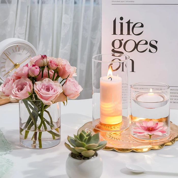 Glass Cylinder Vases for Centerpieces 4 Inch Tall Flower Vase for Wedding Decorations, Clear Floating Candle Vases Hurricane