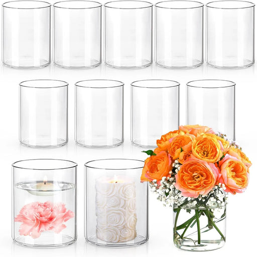 Glass Cylinder Vases for Centerpieces 4 Inch Tall Flower Vase for Wedding Decorations, Clear Floating Candle Vases Hurricane