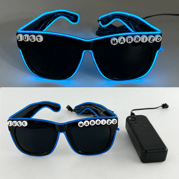 LED Just Married Glasses Wedding Party Bridal Shower Bride to Be Gift Wedding Decorations for Ceremony Light Married Sunglasses