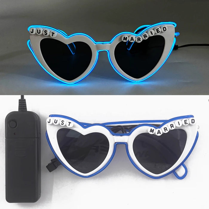 LED Just Married Glasses Wedding Party Bridal Shower Bride to Be Gift Wedding Decorations for Ceremony Light Married Sunglasses