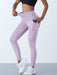 High Waist Women's Stretch Yoga Pants with Pockets - Push-Up Fitness Leggings for Running and Sportswear in Solid Colors