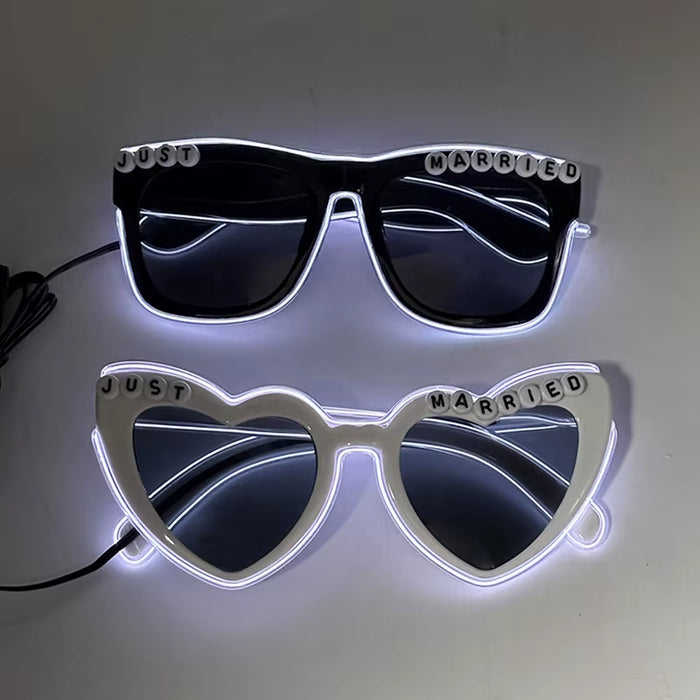 LED Just Married Glasses Wedding Party Bridal Shower Bride to Be Gift Wedding Decorations for Ceremony Light Married Sunglasses