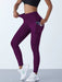 High Waist Women's Stretch Yoga Pants with Pockets - Push-Up Fitness Leggings for Running and Sportswear in Solid Colors
