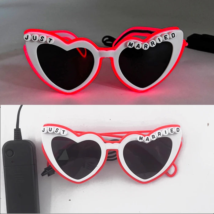 LED Just Married Glasses Wedding Party Bridal Shower Bride to Be Gift Wedding Decorations for Ceremony Light Married Sunglasses