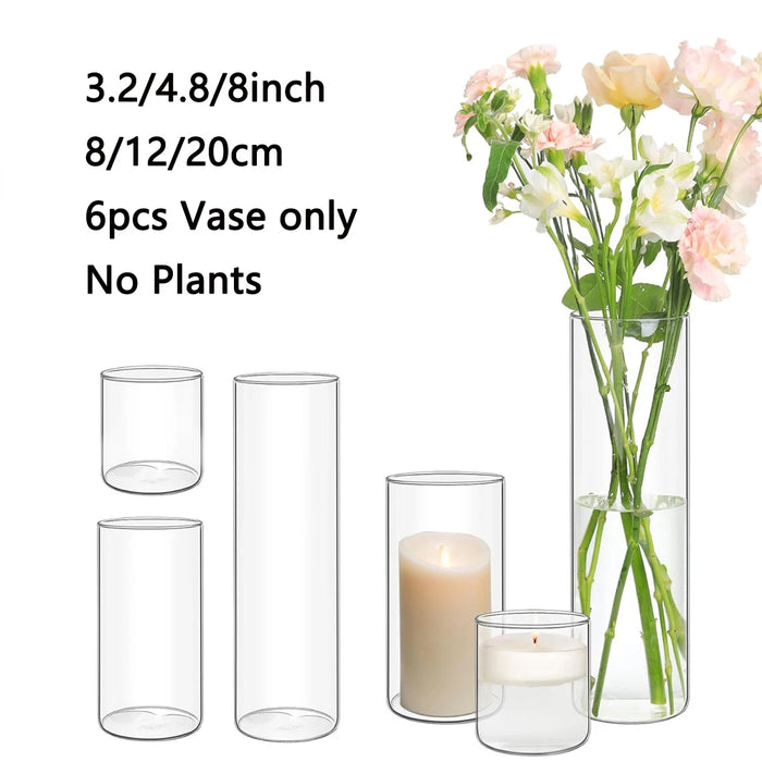 Glass Cylinder Vases 4 6 8 Inch Tall Clear Flower Vase Hurricane Floating Candle Holder for Table Centerpiece Wedding Home Decor
