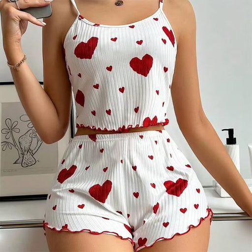 Women's 2-Piece Pajama Set - Soft and Breathable Sleepwear with Love Print Tank Top and Shorts in White (S, M, L)