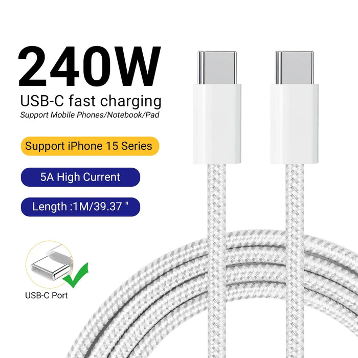 240W USB C to USB C Cable, USB C to Type C Fast Charging Cable for Macbook Pro, Iphone15/15Pro/15Plus/15Promax, Ipad Pro 2020