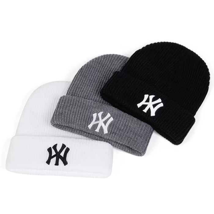Unisex WY Letter Embroidered Beanies - Warm Autumn Winter Caps for Men and Women