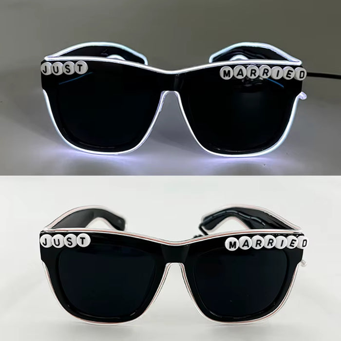 LED Just Married Glasses Wedding Party Bridal Shower Bride to Be Gift Wedding Decorations for Ceremony Light Married Sunglasses