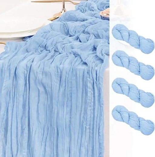 Baby Blue Cheesecloth Table Runner 4 Pack Vintage Rustic Gauze Table Runner Boho Decoration for St Patrick'S Day Easter Wedding